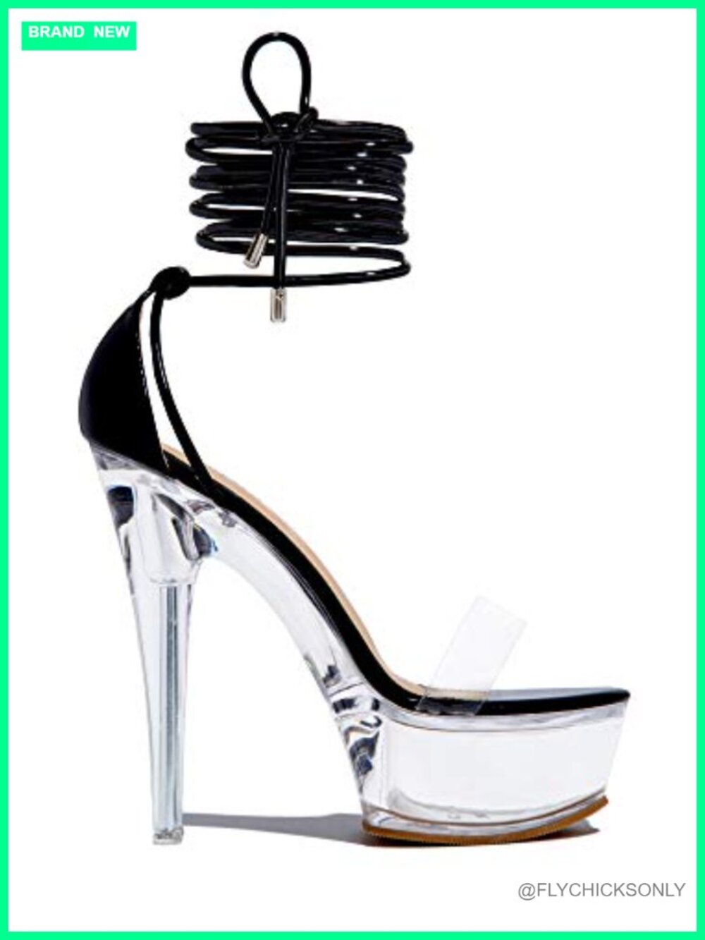 Clear Platform Stiletto Heels Lace-Up Peep Toe Ankle Strap Sandal